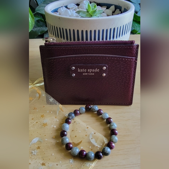 kate spade Accessories - KATE SPADE Card Holder EUC.& Handcrafted Ruby/Agate Bracelet.